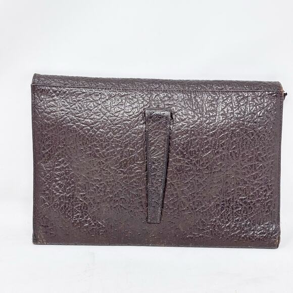 40s-50s Art Deco Brown Pebbled Leather Clutch with Bakelite Snap Closure - Picture 7 of 12